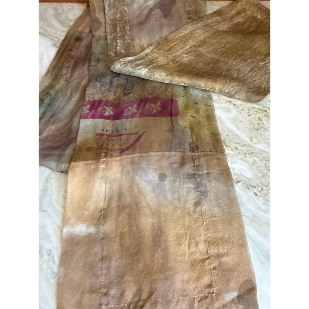 Artsy Silk Rectangular Patchwork Scarf Muted Olive Green Print - Picture 3 of 5